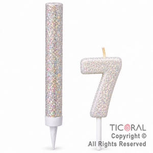 SET BENGALA Y VELA NUMERAL NUMERO 7 CON GIBRE BLANCO